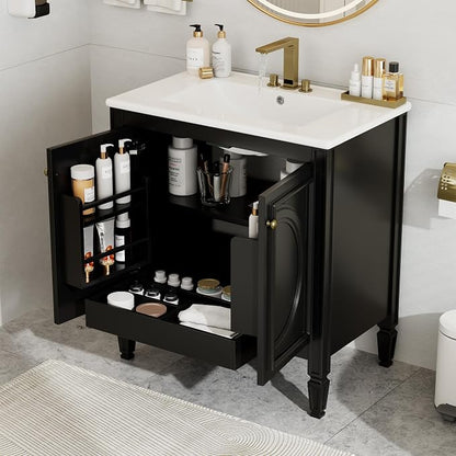 30" Bathroom Vanity with Sink, Storage Cabinet with Drawer, Two Doors with Shelf, Soft Close Door Hinges, Vintage Style, Black