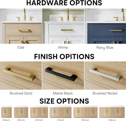 60-Inch Bathroom Vanity with Double Sinks W/ 4 Doors & 4 Drawers & 2 Flip Drawers, Oak Vanity W/Brushed Gold Handles