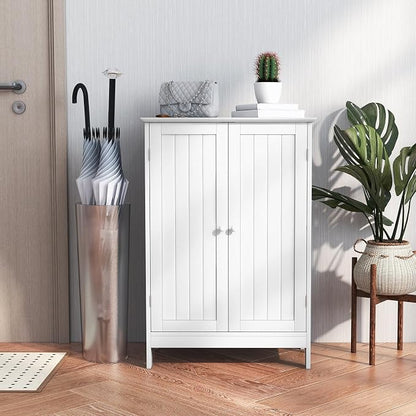 Giantex Storage Cabinet with Doors and Shelves - Freestanding Storage Organizer with Anti-Tipping Device, Entryway Storage Unit for Living Room, Home Decor, Bathroom Floor Cabinet (White)