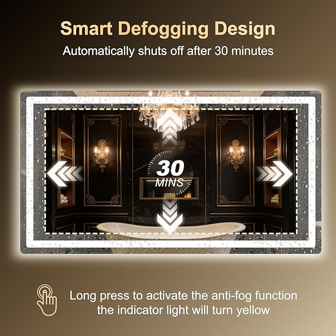 LED Bathroom Mirror, 30"x55" Bathroom Vanity Mirror with Lights for Wall, Smart Anti-Fog, Stepless Dimmable with 3 Color Mode, Backlit + Front Lit, Memory Function, ETL Listed