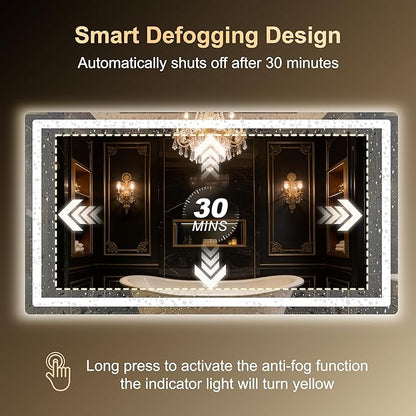 LED Bathroom Mirror, 30"x55" Bathroom Vanity Mirror with Lights for Wall, Smart Anti-Fog, Stepless Dimmable with 3 Color Mode, Backlit + Front Lit, Memory Function, ETL Listed