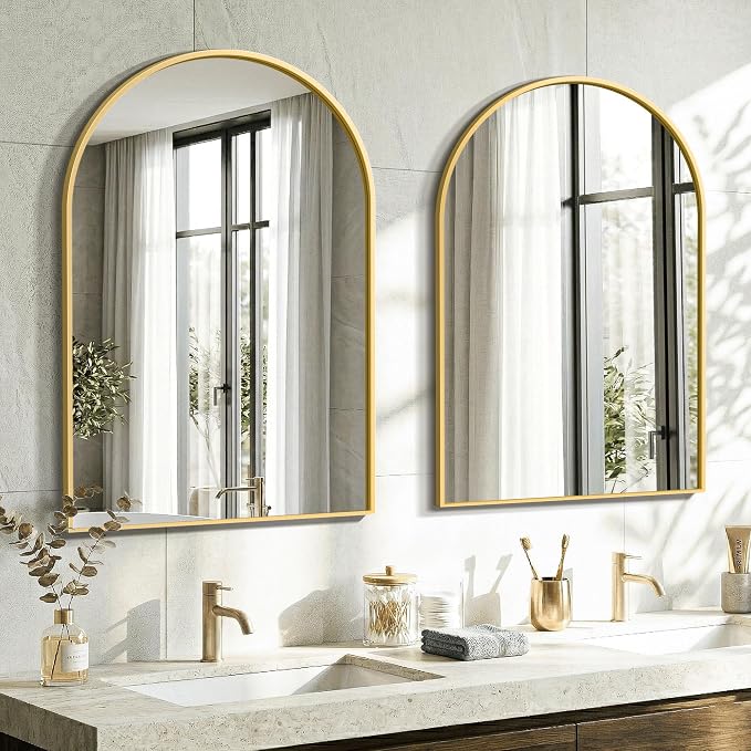 AMOISE Arched Bathroom Mirror for wall, 2 Pack 30"x20" Vanity Mirror, Gold | Metal Frame, HD Glass, Over Sink Mirror for Bathroom, Entryway, Living Room & Bedroom