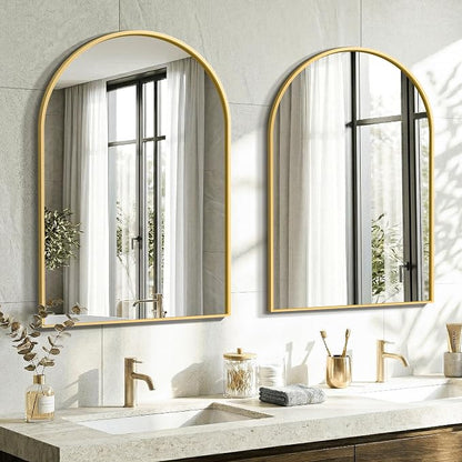 AMOISE Arched Bathroom Mirror for wall, 2 Pack 30"x20" Vanity Mirror, Gold | Metal Frame, HD Glass, Over Sink Mirror for Bathroom, Entryway, Living Room & Bedroom