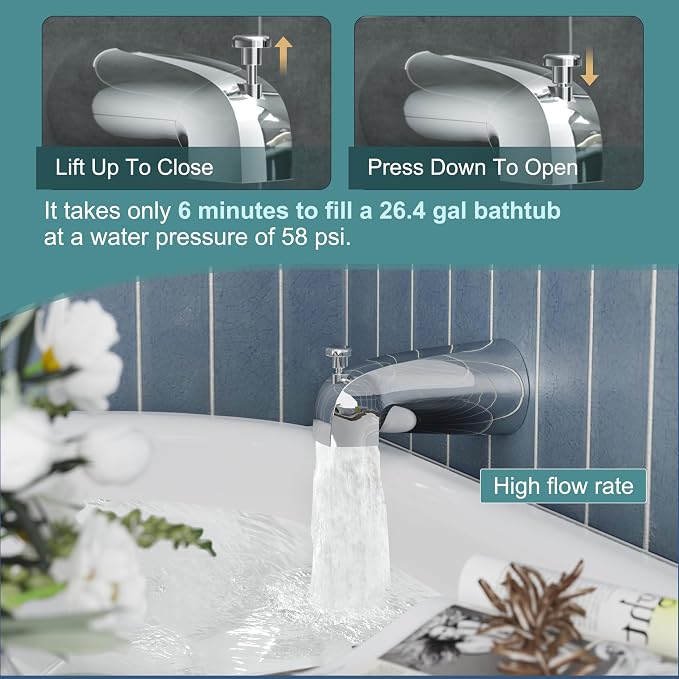 Tub Shower Faucet, Polished Chrome Shower Faucet Set with 8-Inch All-Metal Rainfall Showerhead and Bathtub Spout, Single-Handle Tub Shower-Trim Kit Included Valve, Polished Chrome