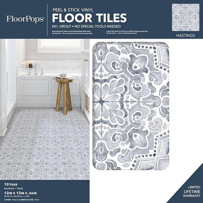 FloorPops Hastings Peel & Stick Floor Tiles, Blue