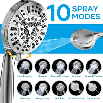 Shower Head with Handheld Spray Combo, Dual Rain Shower Head | High Pressure Performance, 10-Mode Spray Options, Replaceable Filter, Flexible 67" Hose, Durable Chrome Finish