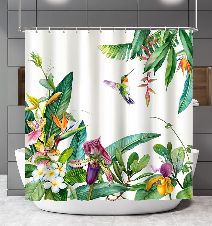 Shower Curtain Hummingbird, Spring Flowers Shower Curatin Plants Floral Waterproof Polyester Quick-Drying shower curtain Set for Bathroom 72x72 with 12 Hooks, Machine Washable barh Curtains