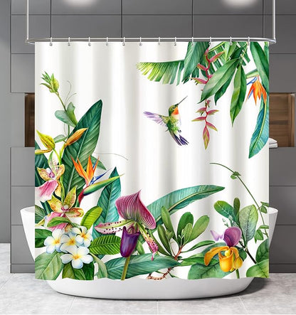 Shower Curtain Hummingbird, Spring Flowers Shower Curatin Plants Floral Waterproof Polyester Quick-Drying shower curtain Set for Bathroom 72x72 with 12 Hooks, Machine Washable barh Curtains