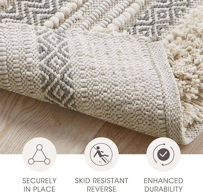INK+IVY Asher Non-Slip Bath Rug Absorbent Quick Dry Striped, 22 x 58, Grey | Soft Pile, Machine Washable, Striped Pattern, Boho, OEKO-TEX Certified, Hand-Woven Texture, for Bathroom, Shower Room