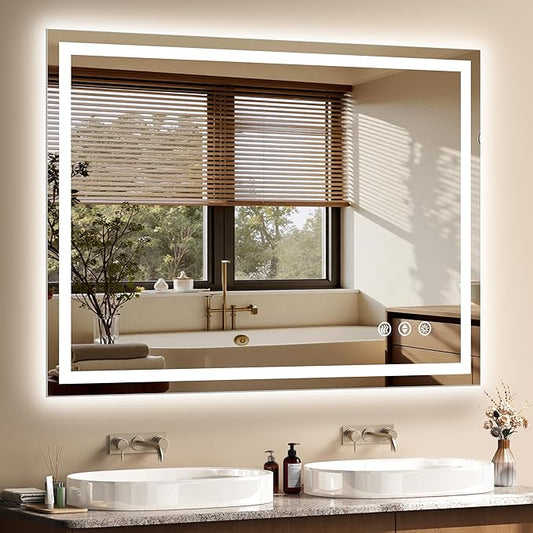48x36 LED Bathroom Mirror with Lights - Dimmable, Anti-Fog, 3 Color Backlit & Front Lit Mirror for Bathroom, Shatter-Proof Tempered Glass, Easy Installation
