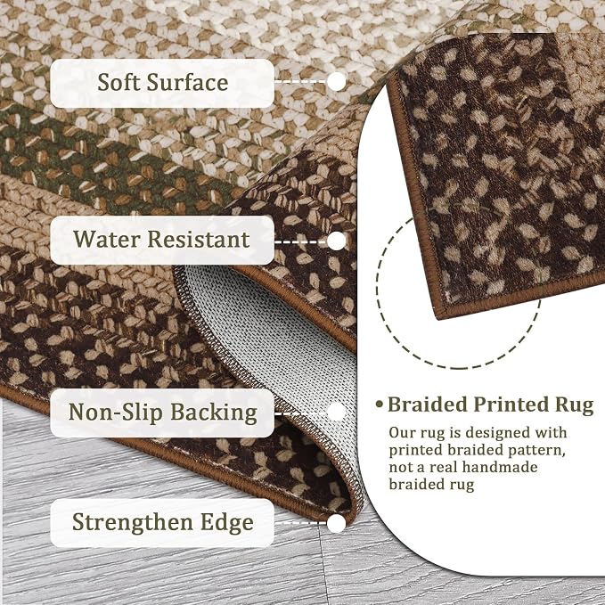 Imitation Braided Collection-Print Washable Area Rug 5x7 Rug for Living Room Modern Area Rug for Bedroom Aesthetic Non Slip Throw Rugs Low Pile Stain Resistant Carpet for Dining Room
