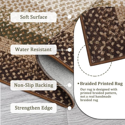 Imitation Braided Collection-Print Washable Area Rug 5x7 Rug for Living Room Modern Area Rug for Bedroom Aesthetic Non Slip Throw Rugs Low Pile Stain Resistant Carpet for Dining Room