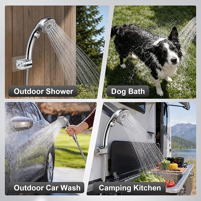 OFFO 5 Mode RV Shower Head Replacement, On Off Switch for Water Saving, High Flow Powerful Boosting Showerheads, Chrome