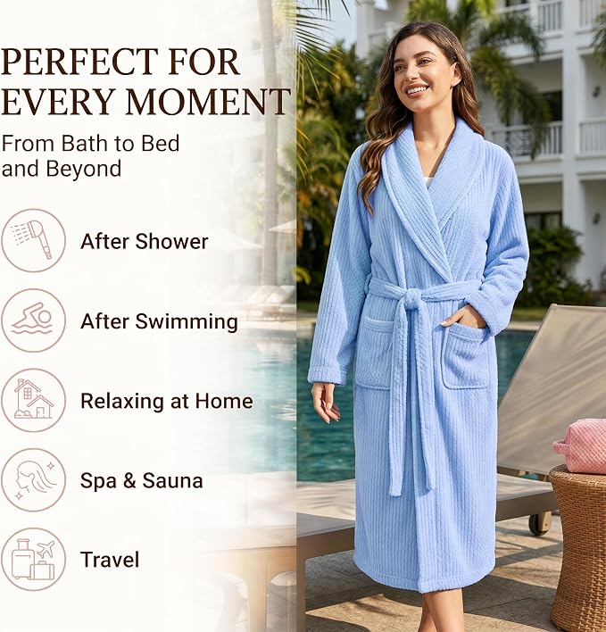 PJGGZ Women's Shawl Collar Bathrobe, Soft Long Towel Robes for Women - Super Absorbent Quick Dry yet Warm