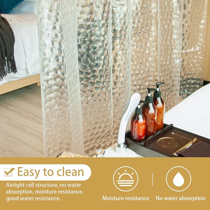 NTBAY EVA Shower Curtain Liner, 72 x 78, 6 Gauge, Clear Water Cube | Water-repellent EVA Liner with 3 Bottom Magnets, 12 Reinforced Grommets, and 12 Plastic Hooks
