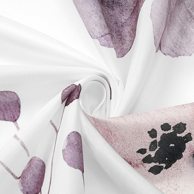 Plum Beige Watercolor Floral Fabric Shower Curtain, 72x84 | Waterproof Fabric, Modern Minimalist Floral Print, Machine Washable, Rustproof Grommets, Fade Resistant, for Bath Home