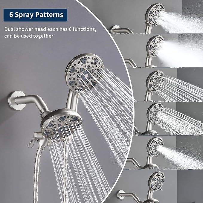 Tub and Shower Faucet Set Complete Dual Shower Head and Handheld 2 in 1 Combo Set Shower System with Tub Spout Tub and Shower Trim Kit Brushed Nickel