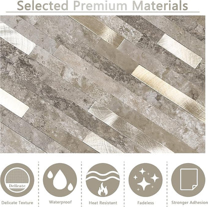 KASARO Peel and Stick Marble Backsplash Tile, 10 Sheets, Slate Marble with Vintage Silver Stripes, Self-Adhesive Wall Tile for Kitchen, Bathroom, Fireplace, RV (11.4” x 10.6”)