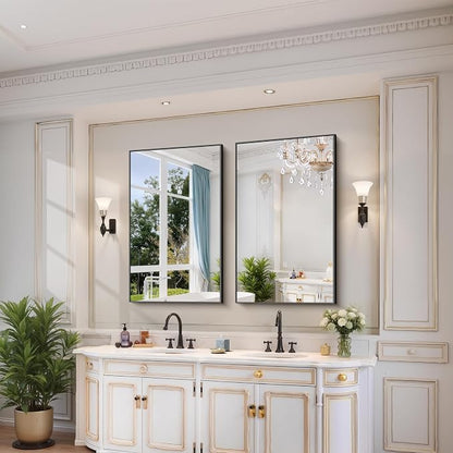 YIROMAN Bathroom Mirror 24"x40", Matte Black Bathroom Mirror for Over Sink with Aluminum Frame, Rectangular Vanity Mirror with Right Angles, Wall Mirror Hangs Horizontal or Vertical, Shatterproof