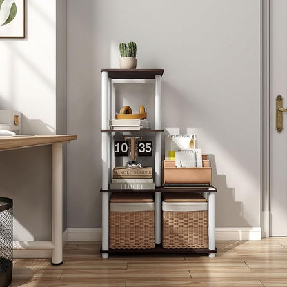Homes: Inside + Out Apexa Modern 4-Cube Ladder Shelving Units, Collectibles Display Shelves, Easy Assembly Standing Shelf, Home Storage Organizer for Living Room, Bedroom, Office, Espresso