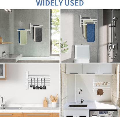 Swivel Towel Rack, 12.6 Inch Towel Bar with Wall Mounted 180° Rotation, 5 Arms Towel Hanger SUS 304 Stainless Steel, Space Saving for Kitchen, Bathroom, Outdoor, White