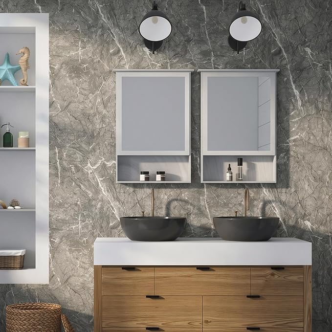 Marble Peel and Stick Waterproof Wall Paneling, 118" x 47" Bardiglio Grey Matte Finish Self-Adhesive Backsplash Tile Vinyl Wall Panel for Kitchen Bathroom Wall Decor, Covers 38.75 Sq. Ft.
