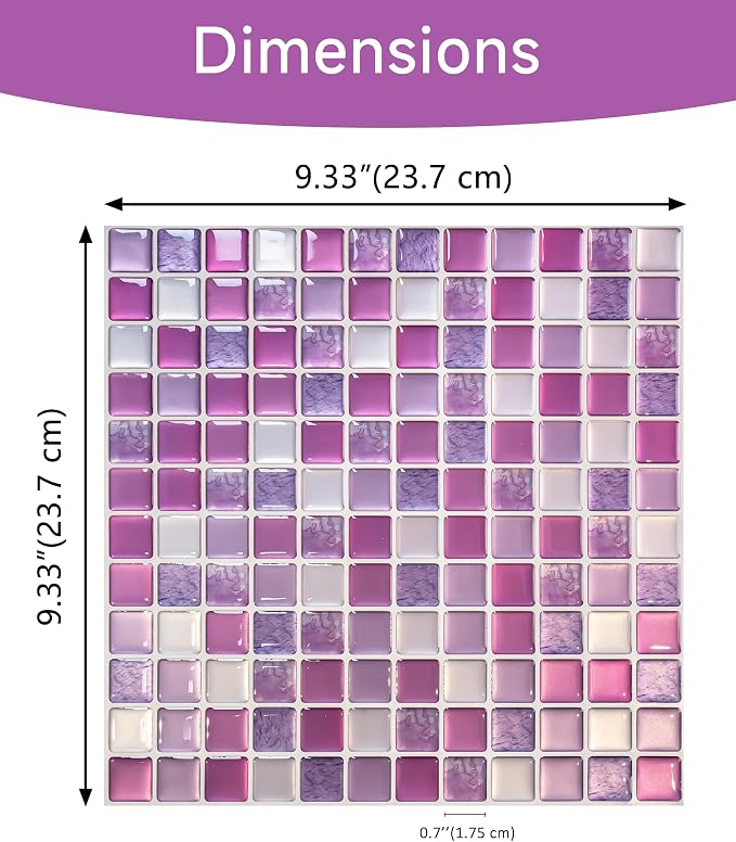 3D Mosaic Tile Sticker Removable Wallpaper Tile, 3D Self Adhesive Wall Tiles Bathroom Wall Tiles for Kitchen Backsplash Purplish Pink,PVC Square Decorative Vinyl Decals,4 Sheets