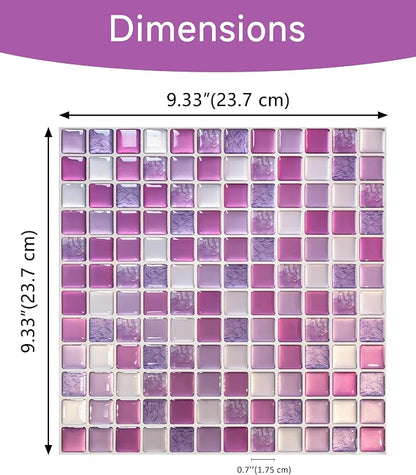 3D Mosaic Tile Sticker Removable Wallpaper Tile, 3D Self Adhesive Wall Tiles Bathroom Wall Tiles for Kitchen Backsplash Purplish Pink,PVC Square Decorative Vinyl Decals,4 Sheets