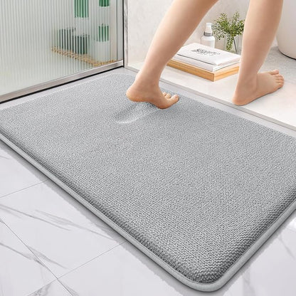 OLANLY Thick Memory Foam Bathroom Rug 36x24, Absorbent Bath Mat, Light Grey | Soft Quick Dry Bath Rugs, Non-Slip, Machine Washable Carpet for Bathroom Floor, Tub and Shower, Home Decor Accessories