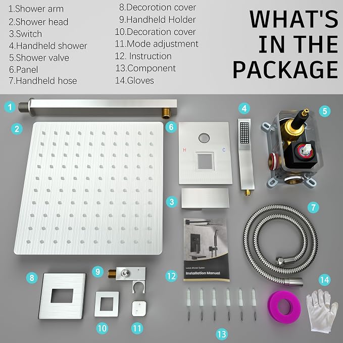 Rain Shower Faucet Set 10 Inch Shower Head High Pressure Shower System with Handheld Spray Rough-in Valve and Trim Kit for Bathroom,Chrome Polished | Air Injection High Pressure Bathroom Shower System, Solid Metal Wall Mount Anti-Scald Water Saving Rai...