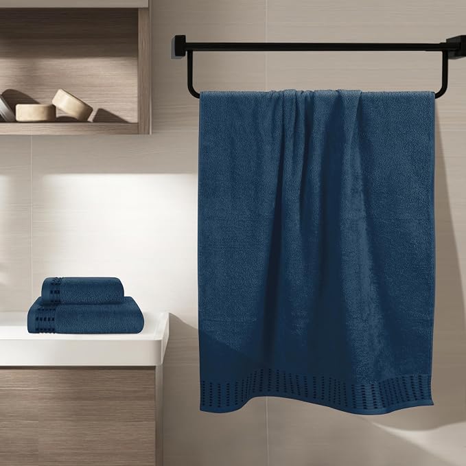 Ultra Soft 3 Pack Cotton Towel Set, Contains a Bath Towels 28x55 inch, a Hand Towels 16x24 inch & a Wash Coths 12x12 inch, Ideal Everyday use, Compact & Lightweight - Mineral Blue