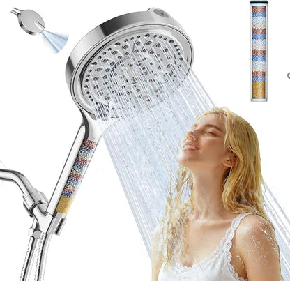 6 Inch Filtered Shower Head, 6 Spray Modes High Pressure Handheld Shower Head with Filter for Hard Water, Detachable Water Softener Showerhead with Hose, Chrome