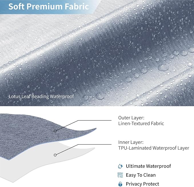 Long Fabric Shower Curtain,No Liner Needed,72x78,Blue Gray | 2-in-1 Design,Linen Textured,100% Waterproof TPU-Laminated Backing,Magnetic Weighted,Machine Washable,For Bathroom,Hotel