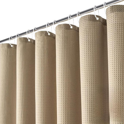 Extra Long Waffle Shower Curtain 256 GSM Fabric 72x96 Beige/Khaki | 96 Inch Tall, Thick Cloth, Weighted Hem, Water Repellent, Hotel Luxury Polyester Shower Curtain Set for Bathroom 12 Hooks