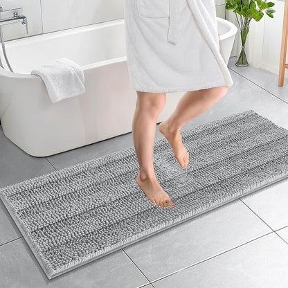 OLANLY Thick Bathroom Runner Rugs 59x20, Chenille Bath Rugs, Light Grey | Absorbent Striped, Rubber Backing, Machine Wash, Long Bath Mats for Bathroom Floor, Tub and Shower, Home Decor Accessories
