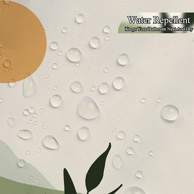 Boho Mid Century Shower Curtain Modern Abstract Sun Tropical Leaves Bathroom Curtain Set Neutral Minimalist Plant Waterproof Fabric Bath Decor with Hooks 72x72 inch