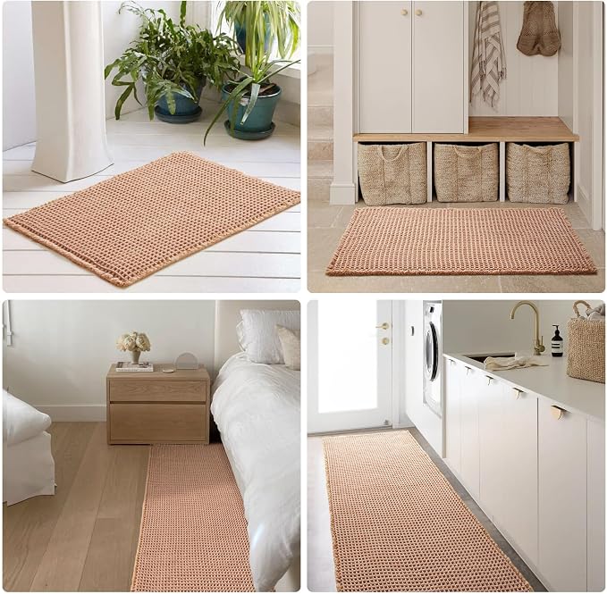 TYUU Waffle Bath Mat, Boho Bathroom Rugs Non Slip, 48x24 Light Peach | Super Absorbent Quick Dry Bath Rug, Non-Slip Backing, Soft Waffle Washable Farmhouse Bathroom Mats, Tub, Shower & Home Decor