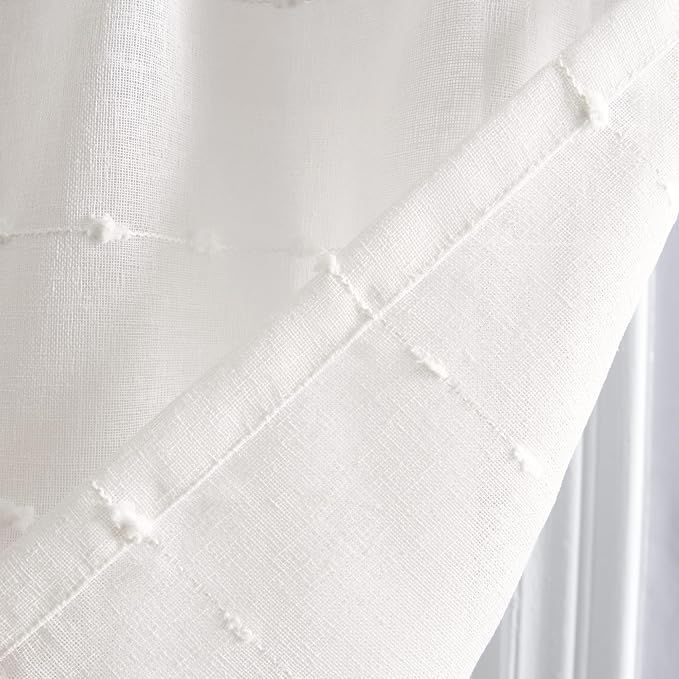 Lush Decor Farmhouse Textured Sheer Window Curtain Valance, 52"W x18"L, White
