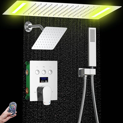 Dual Rain Shower Head System Ceiling Mount 14x20inch LED Shower Head and 8 Inch Side Shower Head with Handheld, Rainfall Shower Faucet Set (Chrome)