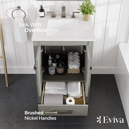 Eviva Aberdeen 24 in. Gray Single Sink Bath Vanity with Carrara Quartz Top and Undermount Porcelain Sink