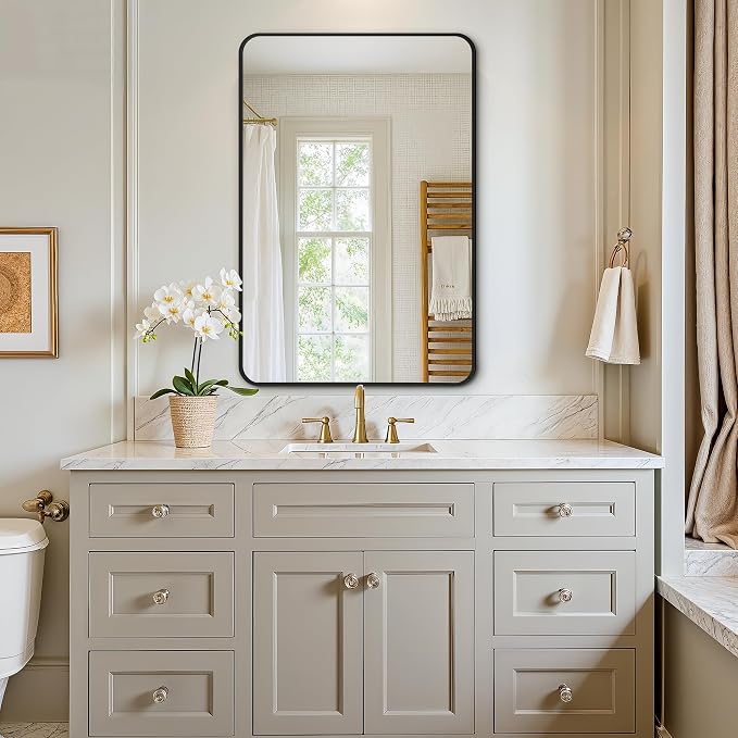 Vanity Bathroom Mirror, 30”x20” Black Bathroom Mirror for Over Sink | HD Tempered Glass, Anti-Rust Frame, Vertical or Horizontal, Wall Mirrors for Bathroom Sink, Living Room, Entryway, Bedroom