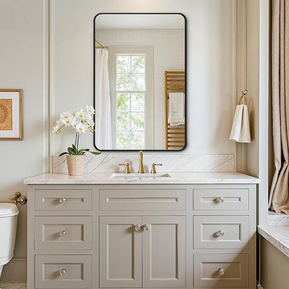Vanity Bathroom Mirror, 30”x20” Black Bathroom Mirror for Over Sink | HD Tempered Glass, Anti-Rust Frame, Vertical or Horizontal, Wall Mirrors for Bathroom Sink, Living Room, Entryway, Bedroom
