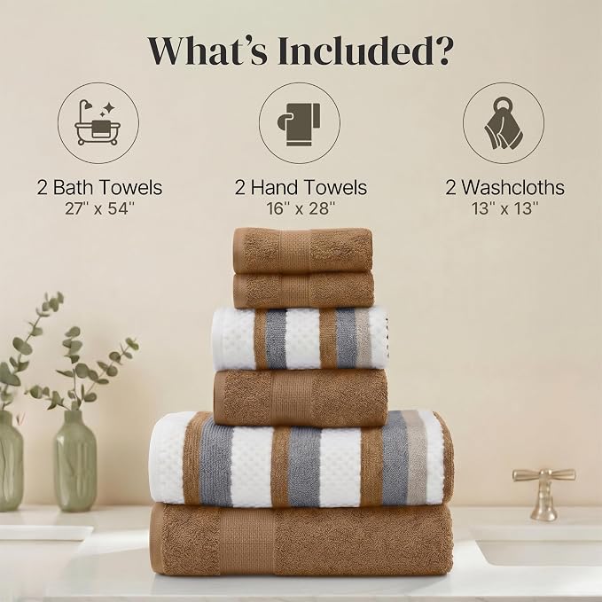 Modern Threads Pax 6-Piece Reversible Yarn Dyed Jacquard Towel Set - Bath Towels, Hand Towels, & Washcloths - Super Absorbent & Quick Dry - 100% Combed Cotton, Mustard