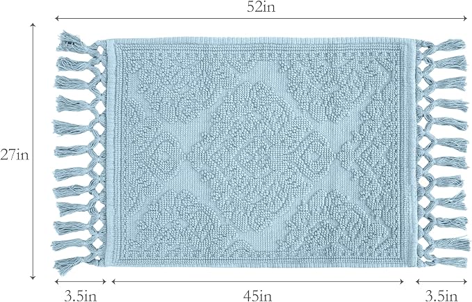Jean Pierre - Ricardo Bath Mat, Woven Fringe Bathroom Rugs, 100% Cotton, Premium Bathroom Decor - Measures 27" x 52" - Light Blue