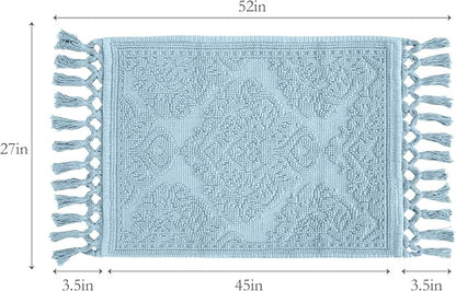 Jean Pierre - Ricardo Bath Mat, Woven Fringe Bathroom Rugs, 100% Cotton, Premium Bathroom Decor - Measures 27" x 52" - Light Blue