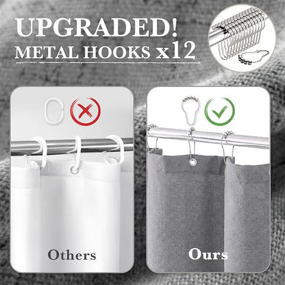 Seasonwood Grey Linen Shower Curtain Farmhouse Bathroom Decor 72x72 Inches | Boho Bathroom Decor,12 Sturdy Stainless Steel Sliding Hangers,Rustic Country Style,Linen Shower Curtains for Bathroom