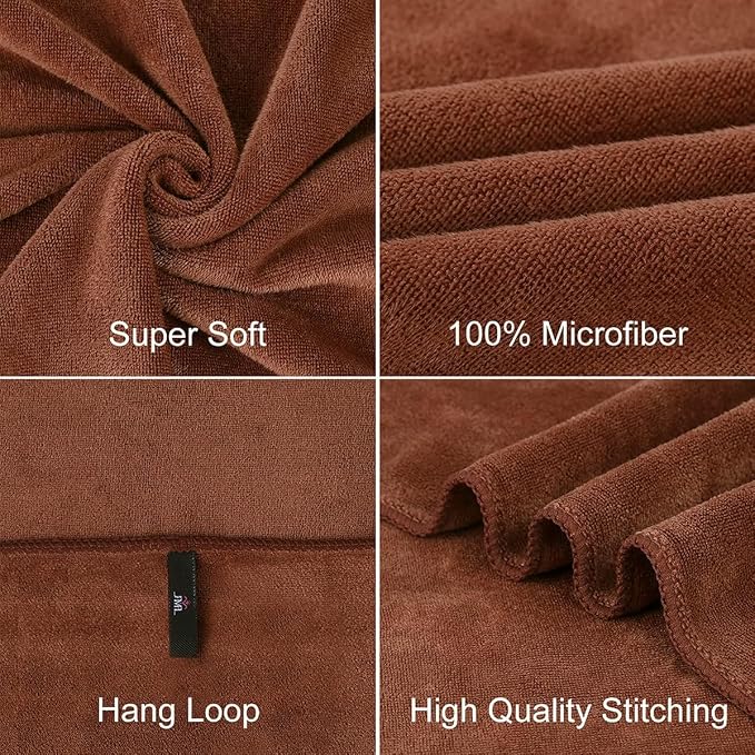 JML Microfiber Bath Towels, 30" x 60", 4 Pack, Brown | Oversized, Soft, Super Absorbent, Fast Drying Bathroom Towel Set for Sport, Fitness, Yoga
