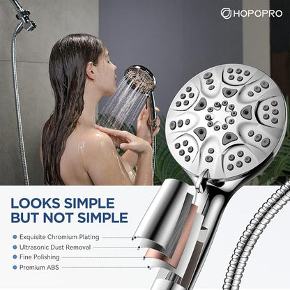 6-Mode High Pressure Handheld Shower Head with Power Wash, HOPOPRO High Flow Hand Held Showerhead Set with Built-in Power Spray to Clean Tub Tile Pets Bathroom Flooring