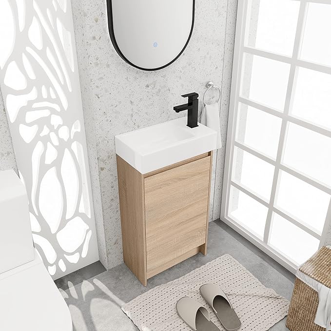 18" Freestanding Bathroom Vanity with Sink, 18 Inch Small Space Storage Cabinet, 1-Door Modern Design with Soft-Close Door & Waterproof Plywood for Apartments, Powder Rooms