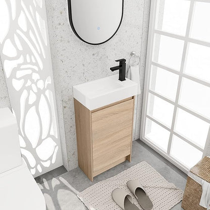 18" Freestanding Bathroom Vanity with Sink, 18 Inch Small Space Storage Cabinet, 1-Door Modern Design with Soft-Close Door & Waterproof Plywood for Apartments, Powder Rooms